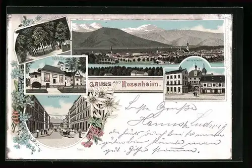 Lithographie Rosenheim, Loretto-Kapelle, Loretto-Allee, Mittertor