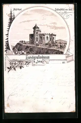 Lithographie Jena, Gaststätte Landgrafenhaus, Mühltal, Schlachtfeld von 1806