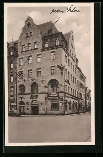 AK Nürnberg, Hotel Goldner Adler mit Siechen-Bräustübl, am Hallplatz 21