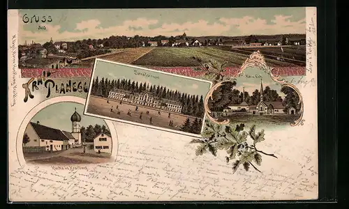 Lithographie Krailling-Planegg, Sanatorium, Kirche, Maria-Eich