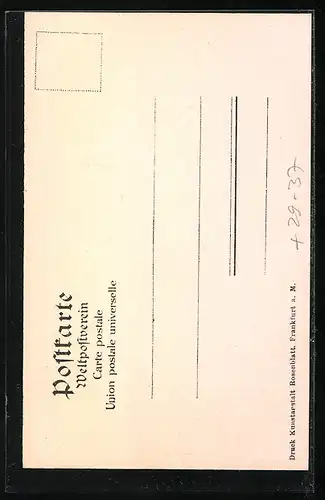 Präge-Lithographie Berlin-Neukölln, Kriegerdenkmal Richard- Ecke Bergstrasse, Germania mit Schwert u. Wappenschild