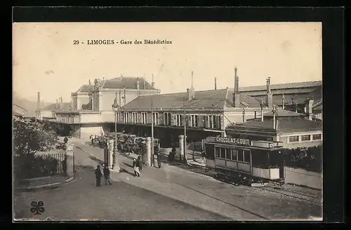 AK Limoges, Gare des Bénédictins, Bahnhof, Strassenbahn, Chocolat-Louit