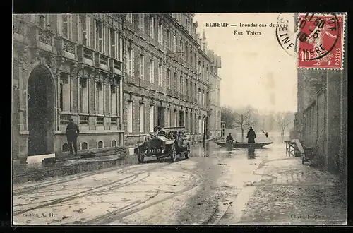 AK Elbeuf, Inondations de 1910, Rue Thiers, Hochwasser