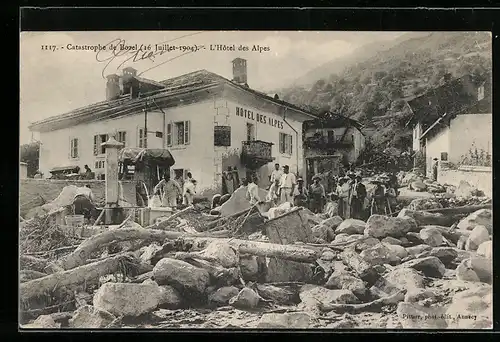 AK Bozel, L`Hôtel des Alpes, Hochwasser