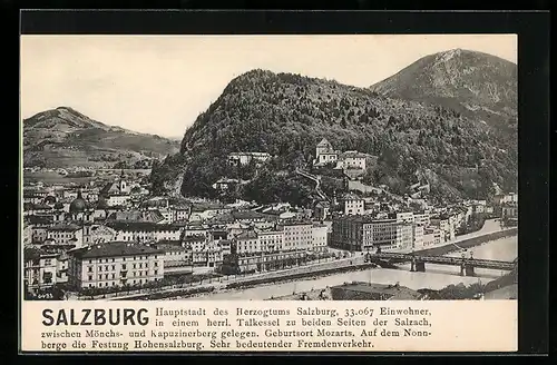 AK Salzburg, Hauptstadt des Herzogtums Salzburg, Teilansicht mit Salzach