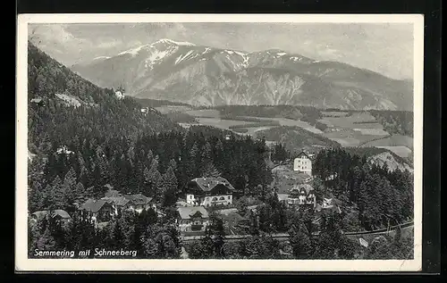 AK Semmering, Ortsansicht mit Schneeberg