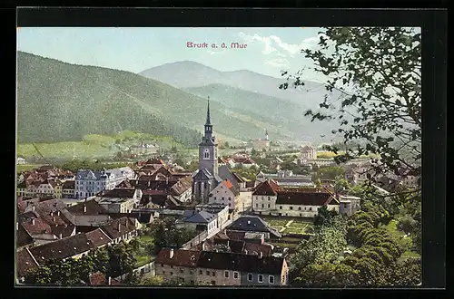 AK Bruck a.d. Mur, Teilansicht mit Kirchen