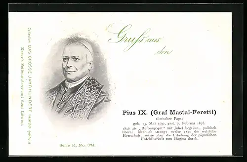 Künstler-AK Papst Pius IX., Graf Mastai-Ferreti