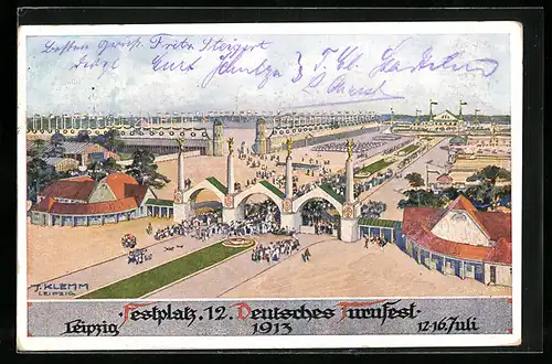 Künstler-AK Leipzig, Festplatz beim 12. Deutschen Turnfest 1913