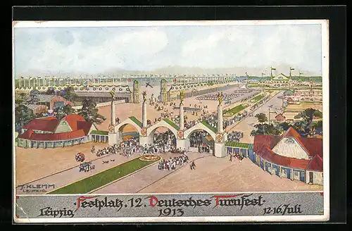 Künstler-AK Leipzig, 12. Deutsches Turnfest 1913, Festplatz