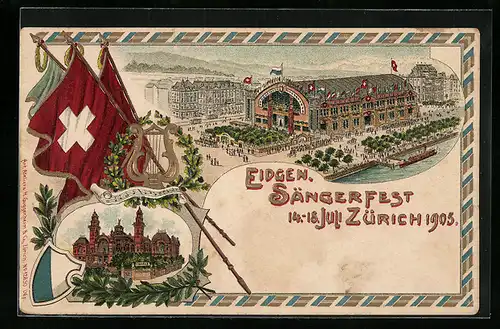 Präge-AK Zürich, Eidgenössisches Sängerfest 14.-18. Juli 1905, Schweizer Flagge