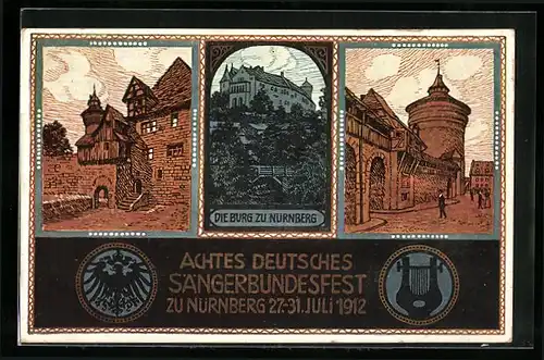 Künstler-AK Nürnberg, Achtes Deutsches Sängerbundesfest 1912, Burg