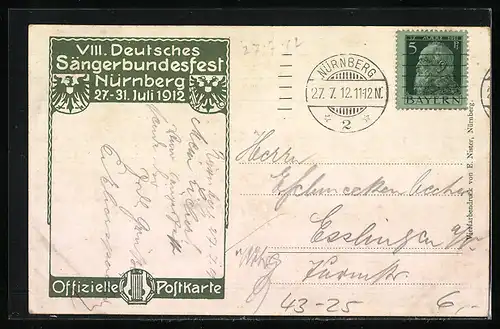 Künstler-AK Nürnberg, Achtes Deutsches Sängerbundesfest 1912, Burg