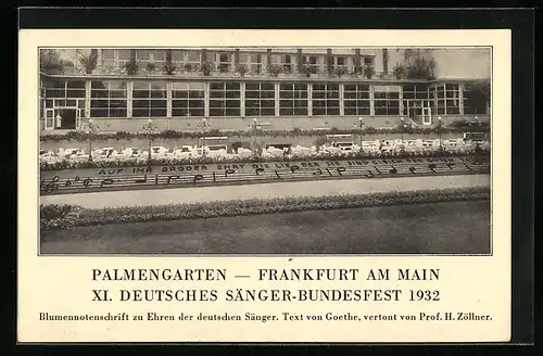AK Frankfurt / Main, XI. Deutsches Sänger-Bundesfest 1932, Palmengarten