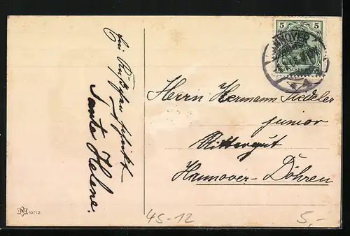 AK Mann schiebt Mädchen auf dem Schlitten, Neujahrsgruss