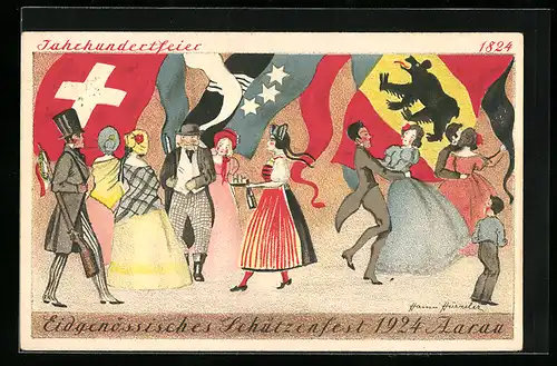 Lithographie Aarau, Eidgenössisches Schützenfest 1924-Jahrhundertfeier