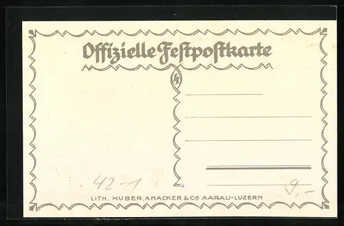 Lithographie Aarau, Eidgenössisches Schützenfest 1924, Jahrhundertfeier, Tanzveranstaltung unter Fahnen