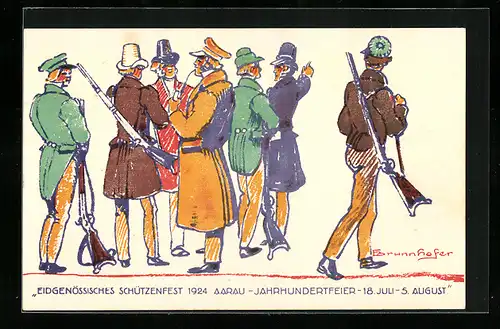 AK Aarau, Eidgenössisches Schützenfest 1924, Schützen warten auf ihren Einsatz, Jahrhundertfeier