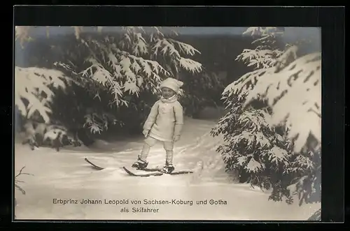 AK Johann Leopold von Sachsen-Coburg-Gotha als kleiner Skifahrer