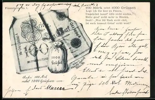 AK 100 Mark und 1000 Grüsse, Geld