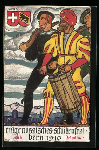 Künstler-AK Bern, Eidgenössisches Schützenfest 1910, Trommler in Tracht