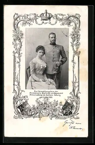 AK Vermählungsfeier von Prinzessin Mathilde von Bayern mit Prinz Ludwig von Sachsen-Coburg-Gotha