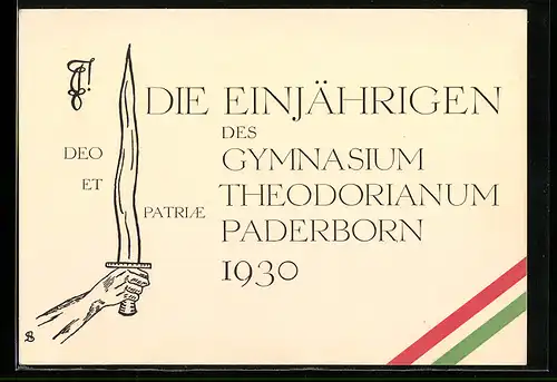 AK Paderborn, Die Einjährigen des Gymnasium Theodorianum 1930, Deo et Patriae, Absolvia