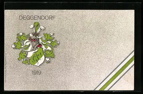 Künstler-AK Deggendorf, Studentenwappen 1919, Ritterhelm