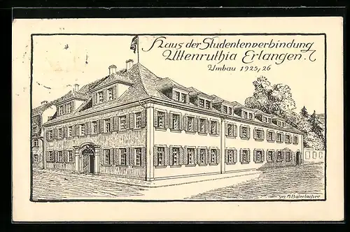 Künstler-AK Erlangen, Haus der Studentenverbindung Uttenruthia, Umbau 1925-26