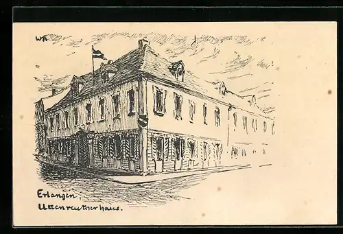 AK Erlangen, Verbindungshaus Uttenreutherhaus mit Wappen