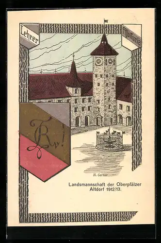 Künstler-AK Altdorf, Wappen der Landsmannschaft der Oberpfälzer 1912 /13