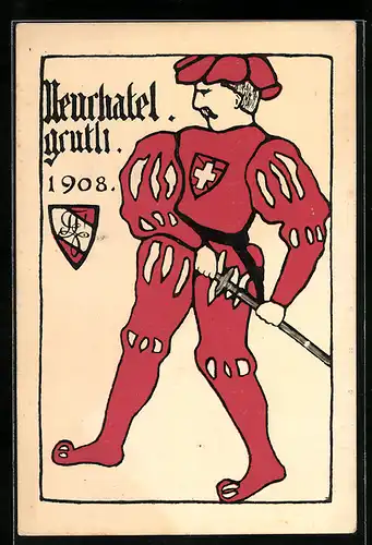 Künstler-AK Neuchatel, grutli 1908, Studentenzirkel