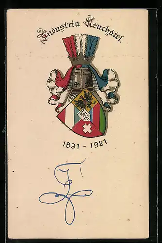 Künstler-AK Neuchâtel, Wappen der Industria 1921