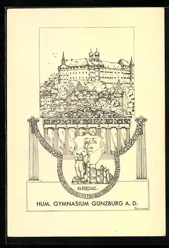 Künstler-AK Günzburg, Hum. Gymnasium A.D., Studentenwappen