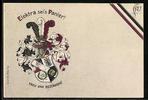 AK Studentenwappen der Elektra mit Motto Treu und Beständig!, Banderole