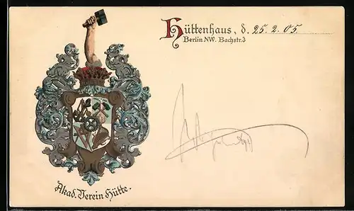 Lithographie Berlin, Studentenwappen des Akad. Verein Hütte