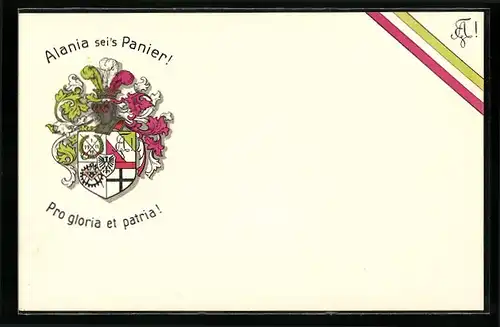 AK Studentenwappen der Alania mit Motto Pro Gloria et Patria!, Banderole