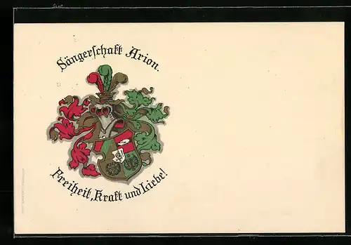 AK Studentenwappen der Sängerschaft Arion mit Motto