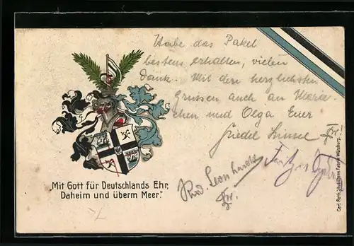 AK Studentenwappen mit Motto Mit Gott für Deutschlands Ehr,..., Banderole blau-weiss-schwarz