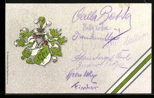 AK Studentenwappen und Banderole in grün und weiss