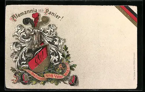 AK Studentenwappen Alemannia mit Motto und Banderole