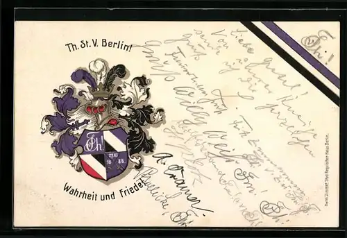 AK Berlin, Th. St. V., Studentenwappen mit Motto und Banderole