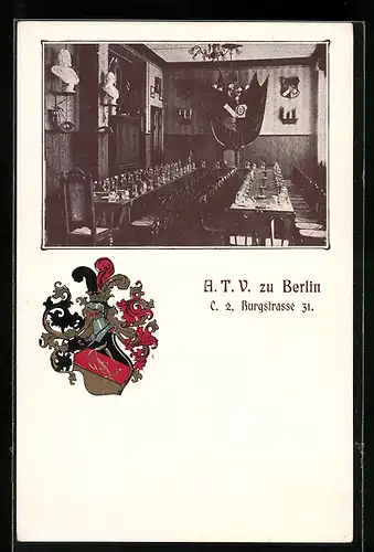 AK Berlin, Studentenwappen und Corpshaus ATV, Burgstrasse 31, Innenansicht
