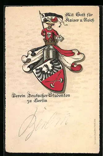 AK Berlin, Studentenwappen des Vereins Deutscher Studenten, mit Fahnentraäger