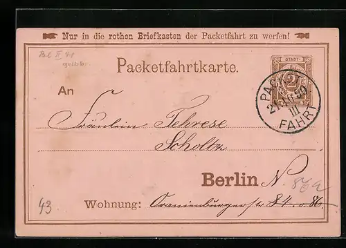 AK Berlin, Neue Berliner Omnibus und Packetfahrt AG, Packetfahrtkarte, Private Stadtpost