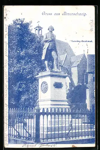 AK Braunschweig, Lessing-Denkmal, Private Stadtpost