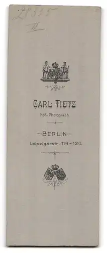 Fotografie Carl Tietz, Berlin, Leipzigerstr. 119-120, Bürgerliche Dame im hübschen Kleid