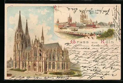 Lithographie Köln, Dom, Stadtpanorama