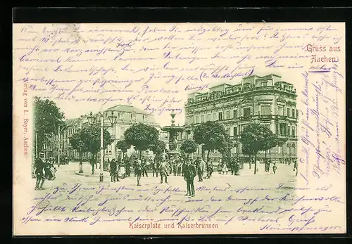 AK Aachen, Kaiserplatz und Kaiserbrunnen