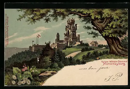 Lithographie Hohensyburg, Kaiser Wilhelm-Denkmal